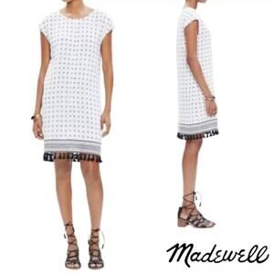 Madewell Scatterblock Tassle Geo Print Shift Dress Size XS Boho Minimalist Boxy